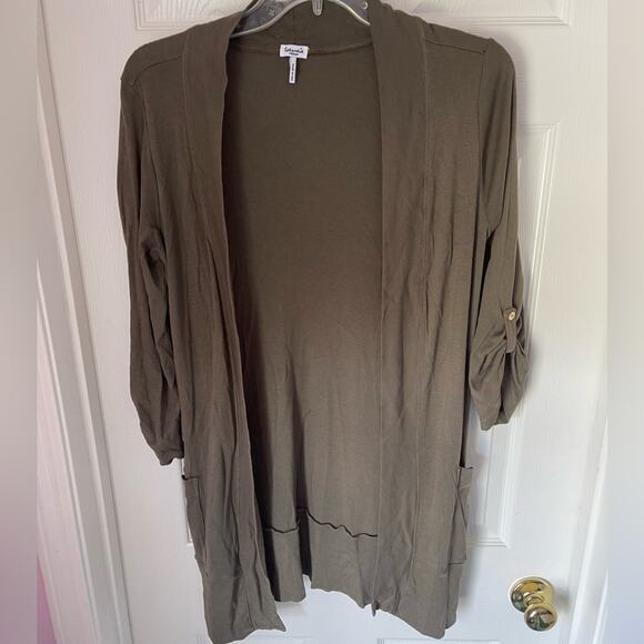Splendid army green lightweight open front cardigan size medium - Picture 2 of 6